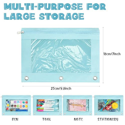 Marspark 30 Packs Pencil Pouch 3 Ring Binder Pen Pouch Cloth Pencil Pouches Zipper Pen Case Bag with Clear Window for School Office Writing Supplies Gifts(Sky Blue) - color: Sky Blue