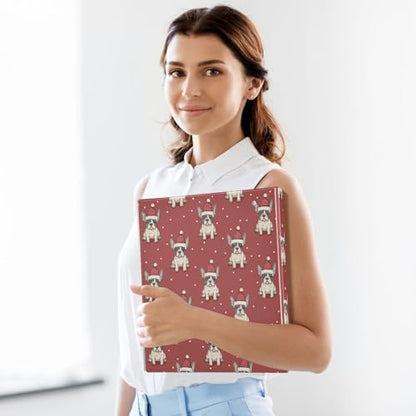 Fustylead Cute French Bulldog Puppy in Santa Hat 3 Ring Binder, D-Rings 1.5" Hardcover Folder, Fits 200 Sheets of A4 Paper, Durable Clipboard & Clean View with Inside Pockets for School Home Office - size: 12.4x10.63x2.36 Inch-1 Pack