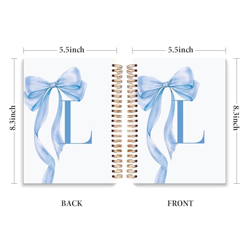 JXREQ Coquette Blue Bow Personalized Notebook, Initial Letter L Monogram Journal, Preppy Girly Ribbon Bow Journal, Monogrammed Gifts for Women, Aesthetic Spiral Notebook 5.5x8.3 - color: L Blue