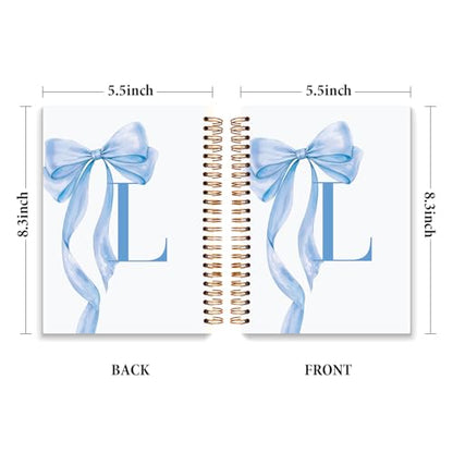 JXREQ Coquette Blue Bow Personalized Notebook, Initial Letter L Monogram Journal, Preppy Girly Ribbon Bow Journal, Monogrammed Gifts for Women, Aesthetic Spiral Notebook 5.5x8.3 - color: L Blue