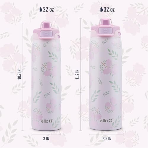 Ello Pop & Fill Insulated Stainless Steel Water Bottle with Quick Fill Lid, Leakproof Locking, Sip or Chug Spout, BPA-Free, Double Wall Vacuum Insulated for Sports, Travel & School- 22oz / 32oz / 40oz - color: Blossom Bliss, style: 32oz