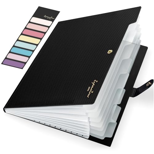 Sooez Accordion File Organizer 8 Pocket, Expanding File Folder with Labels, Folders for Document, Portable Paper Bill Receipt Organizer for Home School Office College Supplies, Letter A4 Size, Black - color: Black