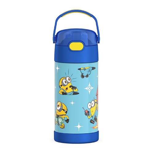 THERMOS FUNTAINER Water Bottle with Straw - 12 Ounce - Kids Stainless Steel Vacuum Insulated Water Bottle with Lid, Minions - color: Minions