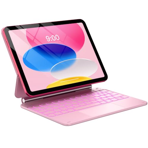 typecase Edge Keyboard Case for iPad 11th Gen A16 (2025) & 10th Gen 10.9" (2022) – Multi-Touch Trackpad, 11-Color Backlit Magic-Style Keyboard – Floating Magnetic Stand, Pencil Holder – Light Pink - color: ‎‎Light Pink