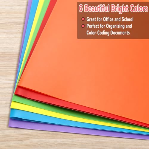 6 Pack Plastic Two Pocket Folders, Heavy Duty Plastic Folders for School, Home Multicolor