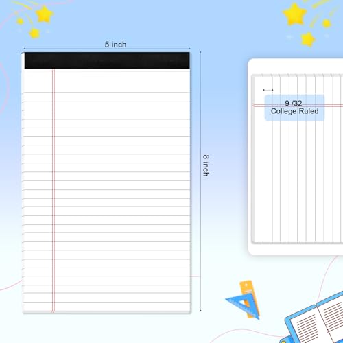 6 pcs Note Pads Legal Pads 5x8, Notebook College Ruled, White Legal Notepads, 6 Pack Micro Perforated Writing Pads, Lined Paper Pads, Pad of Paper for Office Home School, 30 Sheets/Pack - style: 6 Pack-White