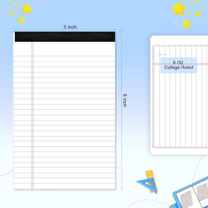 6 pcs Note Pads Legal Pads 5x8, Notebook College Ruled, White Legal Notepads, 6 Pack Micro Perforated Writing Pads, Lined Paper Pads, Pad of Paper for Office Home School, 30 Sheets/Pack - style: 6 Pack-White