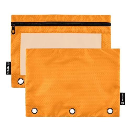Gredecor Binder Pencil Pouch 3 Ring Orange Zipper Pencil Pouches Case 2 Pack Clear Binder Organizer for School Office - color: Orange