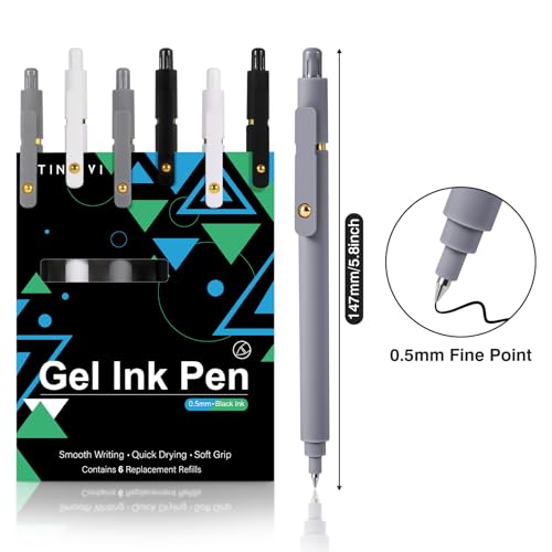 Gel Pens, 6 Pack 0.5mm Fine Point Pen Black Ink with 6 Refills, Quick Dry & No Smear, Smooth Writing Pens for Journaling, Back to School Supplies Office Desk Accessories Gifts for Nurse Women - color: 0.5mm Black Gray White-Black Ink