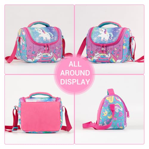 Insulated Lunch Bag for Kids Soft Bag Washable with Strap Reusable Toddler Lunch box School Supplies Food Carrier Snacks Picnic(Multi) - color: Pink