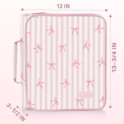 SUNEE Zippered Binder Bag with Handle, 2-Inch 3-Ring O-Ring, 500-Sheet Capacity, Includes Zip Pocket, 5-Tab Expanding File Folder, Multi-Pocket Organizer Binder for Middle School, Pink Bow - color: Pink Bow