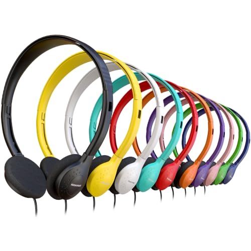 50 Pack Bulk Wired Headphones, On Ear with 3.5mm Jack, 4ft Tangle Free Cable, Comfortable Fit, Affordable and Cost Effective, Ideal for School Classroom Testing Students Events Groups, Mix - color: Wired Headphones Mix, size: 50 Pack