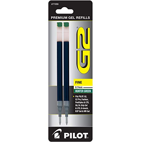 Pilot, G2 Gel Ink Refills, Fine Point 0.7 mm, Hunter Green, Pack of 2