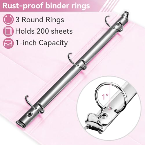 SUIN 1 Inch 3 Ring Binder, Clear 1'' View Presentation Binders with 2 Pockets, Fits 8.5 x 11 Letter Size, Durable Polypropylene, Non-Stick & PVC-Free for School, Office & Home (Pastel Pink) - color: Pastel Pink