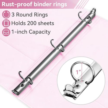 SUIN 1 Inch 3 Ring Binder, Clear 1'' View Presentation Binders with 2 Pockets, Fits 8.5 x 11 Letter Size, Durable Polypropylene, Non-Stick & PVC-Free for School, Office & Home (Pastel Pink) - color: Pastel Pink