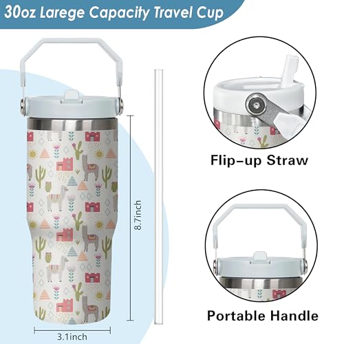 Queen Hero 30 oz Alpaca Tumbler with Handle, Large Insulated Tumbler with Flip & Straw Coffee Mug Cup Stainless Steel Gifts for Women Men Youth - color: Alpaca