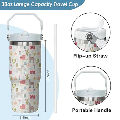 Queen Hero 30 oz Alpaca Tumbler with Handle, Large Insulated Tumbler with Flip & Straw Coffee Mug Cup Stainless Steel Gifts for Women Men Youth - color: Alpaca