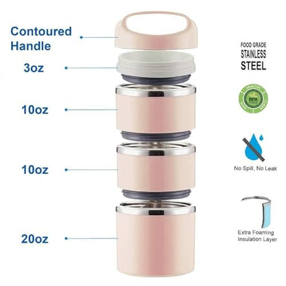 Lille Home Stackable Stainless Steel Thermal Compartment Lunch/Snack Box, 3-Tier Insulated Bento/Food Container with Lunch Bag, Utensils Set and Three Extra Seals, 43OZ (Gold with Utensils) - color: Gold with Utensils