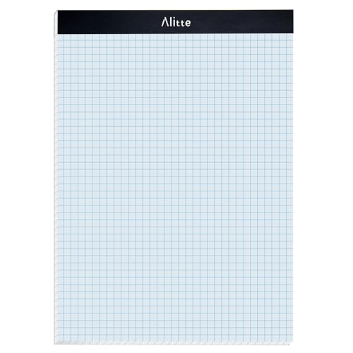 Alitte Graph Paper Pad, Pack of 1, White Letter Size - 4x4 Quad Grid Paper, Easy-Tear Perforations, 8.5 x 11 Cardboard Backing - Graph Notepads for School, Office -50 Sheets per Pad - size: 4x4 sq/in Single