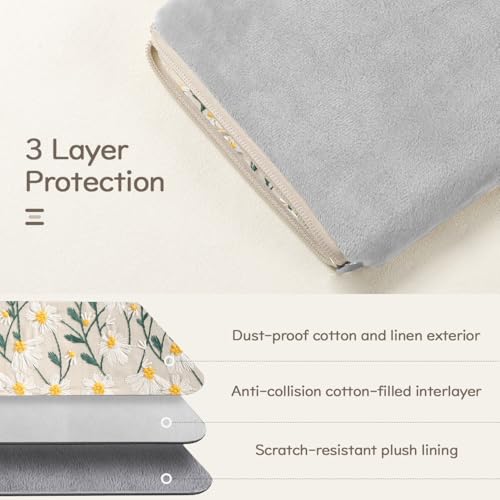 Dadanism 9-11 Inch Embroidered Daisy Padded Carrying Case Protective Tablet Sleeve for iPad A16 11th Gen 11"/10th Gen 10.9", iPad Air 11"/Pro 11"/Air 5th 4th 10.9", Galaxy Tab A11+ Plus 11", Beige - color: Beige