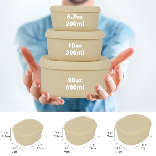 Anatole Silicone Food Storage Container Bento Box 3 Pcs (6.7oz, 10oz, 20oz) | Reusable Nesting Lunch Box with Lids, Leakproof, Dishwasher Microwave Oven Freezer Safe, BPA Free, CPC Certified - color: 3 Pack - Yellow