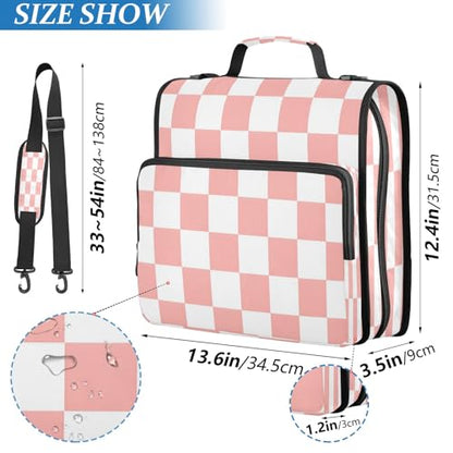 3 Ring Zipper Binder With Shoulder Strap Documents Storage Organizer Animal Dog - color: Pink White Checked Pattern