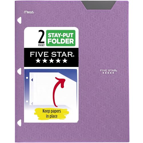 Five Star 2-Pocket Folder, Plastic Folder with Stay-Put Tabs, Fits 3-Ring Binder, Holds 8-1/2" x 11" Paper, Amethyst Purple (333420I-ECM) - color: Amethyst Purple