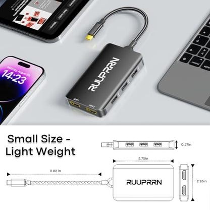 6-in-1 USB Hub (0.99FT), USB C to Dual HDMI Adapter 4K@60Hz, HDMI Splitter Extended Display for Dual Monitors with 100W PD Port, USB 2.0, Dual Monitor Adapter for MacBook Neo/Air/Pro, XPS, HP