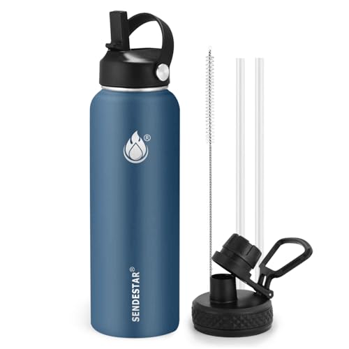 Insulated Water Bottle 40 oz with Straw, Stainless Steel Wide Mouth Water Bottle, Double Wall Vacuum Leak Proof with Straw Lid & Spout Lid for Sports or Office, Keep Cold or Hot Up to 24 Hrs - color: Cobalt, size: 40 Ounces
