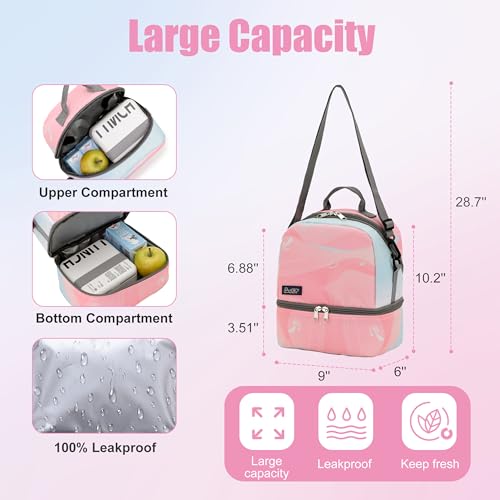 NEW TILAMI 19 Inch Rolling Backpack with Lunch Bag for Girls Boys Wheeled Laptop Backpack Durable Carry-on Bag School Travel, Pink - color: Pink