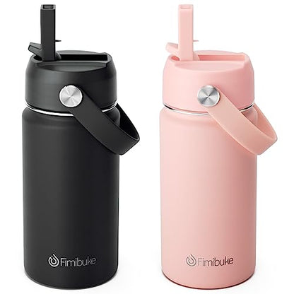 Fimibuke Kids Insulated Water Bottle, 14oz BPA FREE Double Wall Vacuum Tumbler 18/8 Stainless Steel Leak Proof Kids Cups with Straw Metal Water Bottle for School Boys Girls (2 Pack, Midnight Rose) - color: B4. Midnight Rose
