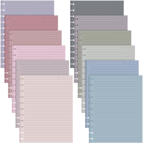 PerKoop 12 Pack 480 Sheets Colored Discbound Refill Paper 8.5 x 11 Inch College Ruled 11 Disc Letter Size Lined Paper Multicolored Notebooks for Refill Journaling(Poi Color) - color: Poi Color