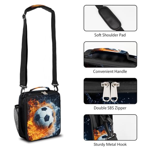 Flame Soccer Boys Lunch Box for School Insulated Kids Lunch Box Reusable Leakproof Lunch Bag Thermal Cooler Tote Picnic Lunchbox with Adjustable Shoulder Strap Back to School Gifts for Teens Boys - color: W-Geometry Football