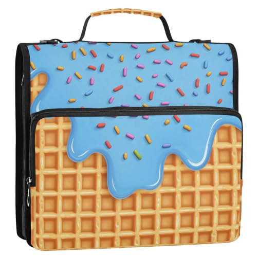 Waffle Zipper 3 Ring Binder Bag with Shoulder Strap for School | 2 Inch 3 Ring, Secure Zippered Closure, Organizer Pockets for Classification, Heavy Duty File Organizer - color: Ice Cream Blue