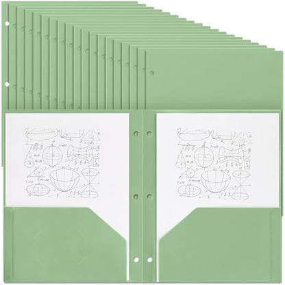 Yeaqee 72 Pcs Plastic Folders with Pockets Bulk 3 Hole Punched 2 Pocket File Folders for 3 Ring Binder Divider Folder for Notebooks, Durable Poly for Office Home (Sage Green) - color: Sage Green