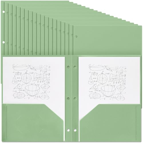 Yeaqee 72 Pcs Plastic Folders with Pockets Bulk 3 Hole Punched 2 Pocket File Folders for 3 Ring Binder Divider Folder for Notebooks, Durable Poly for Office Home (Sage Green) - color: Sage Green