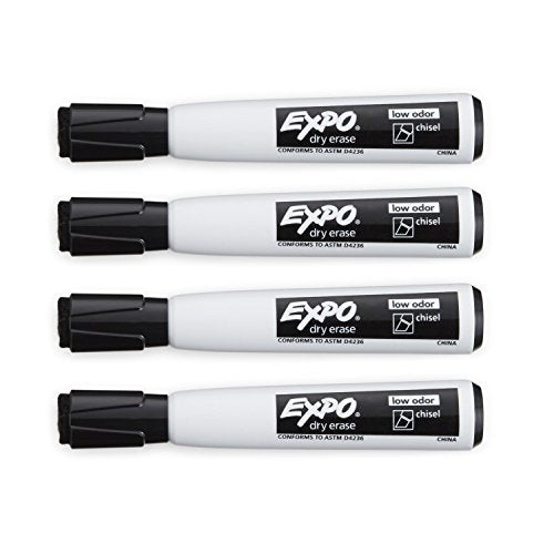 Expo Magnetic Dry Erase Markers with Eraser, Chisel Tip, Black, 4 Count