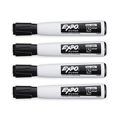 Expo Magnetic Dry Erase Markers with Eraser, Chisel Tip, Black, 4 Count
