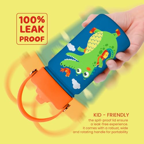 Crocodile Water Bottle - Kids Water Bottle with Straw Lid - 12 Oz Insulated Stainless Steel Water Bottles for Kid Boys - Travel Cup for School Sports - color: Crocodile