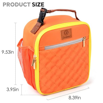 Genteen Kids Lunch Box Insulated Soft Mini Cooler with Bottle Holder, Lightweight Reusable Easy-Clean Lunch bag for Girls, Boys Back to School-Orange - color: Orange