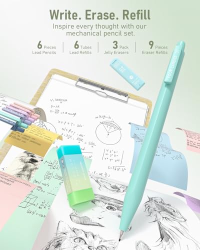 Four Candies School Supplies with Cute Pen Case, 39ct Green | Back to School Stationery Set, Essentials for College & Nursing Students, 5 Gel Pens, 6 Mechanical Pencils, 12 Highlighters - color: Green, size: 39 Count (Pack of 1)
