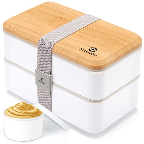 Sinnsally Lunch Box for Adult,1400ml Stackable Japanese Bento Lunch Box for Women,Lunch Containers with Food Compartments,Rectangle Bento Box with Cutlery Set,Leak-proof,Microwave Safe (White) - color: White
