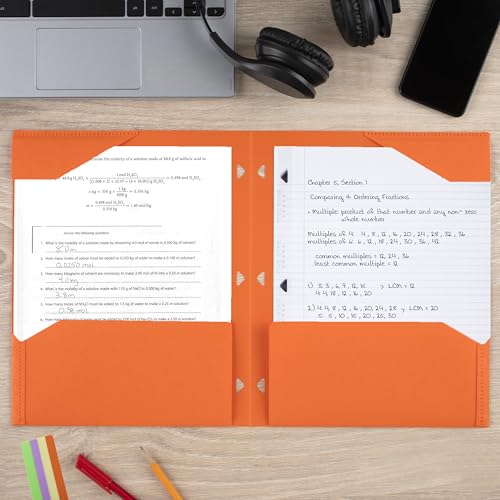 Five Star 2-Pocket Folder, Plastic Folder with Stay-Put Tabs, Fits 3-Ring Binder, Holds 8-1/2" x 11" Paper, Solar Orange (333420N) - color: Solar Orange
