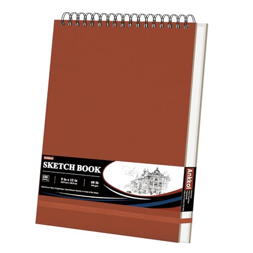 Ankkol Art Sketch Book 9x12, Top Spiral Bound Sketchbook, 68 lb/100gsm Art Paper for Adults with Hardcover & Acid-Free Drawing Paper, 100 Sheets Drawing Pad for Adults. - color: Red, size: 9"x12" - 1 Pack