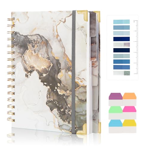 A4 Spiral Notebooks for Work, 300 Pages Lined Spiral Journal Notebook, 5 Subject College Ruled Journals for Writing, 11”x9.25''Journaling Notebooks for School Office Supplies (Grey Marble) - color: Grey01
