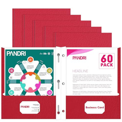 Two Pocket Folders, PANDRI 60 Pack Two Pocket Folders with Prongs, 3 Prong Folders Designed for Office and Classroom, Letter Size Red - color: Red