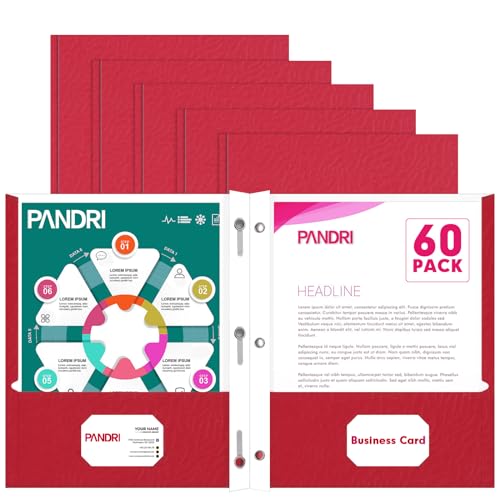 Two Pocket Folders, PANDRI 60 Pack Two Pocket Folders with Prongs, 3 Prong Folders Designed for Office and Classroom, Letter Size Red - color: Red