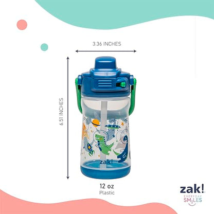 Zak Designs Beacon Kid Water Bottle for Travel or At Home, 12oz Plastic is Durable and Leak-Proof with Liquid Lock Spout, Cover, Carry Handle, Protective Base (Dinosaur) - color: Dinosaur