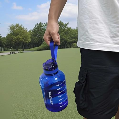 GEMFUL 2L Leak Proof Water Bottle with Handle 64oz Large Gym Jug Time Marker No Straw BPA Free Motivational for Men & Women (Royal Blue) - color: 2L Blue No Straw