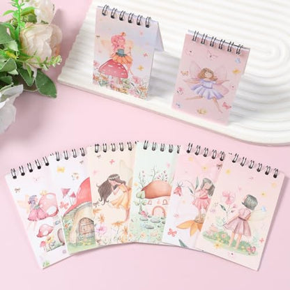 8 Pcs Mini Flower Fairy Spiral Notebooks 3.9 x 2.4 Inch, Mixed Colorful Mushroom House Elf Design Journal Lined Memo Pad, Portable Coil Notepads for Kids Birthday Party Classroom Gifts Supplies - color: Flower Fairy